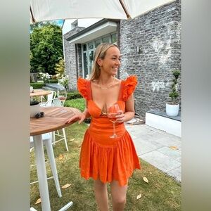 NWT Aje Simone Frill Sleeve Linen Blend Mini Dress - size4